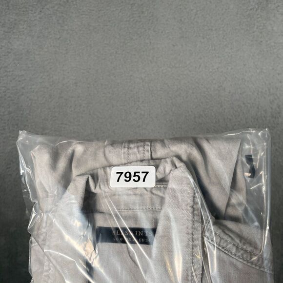 All Saints Grey Denim Shirt Womens Size 2 Long Sleeve Snap Button Distressed - Picture 12 of 12